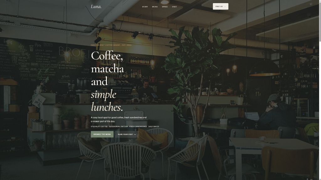 Preview of the Luna Coffee website